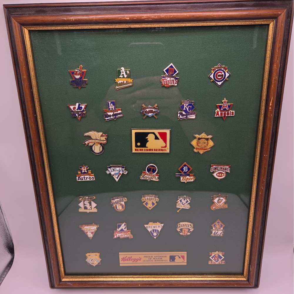 Kellogg's MLB Major League Baseball Team Logo Pins Framed Display, Green